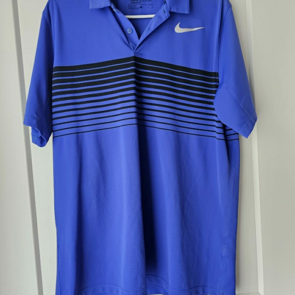 Nike Men's Blue Polo with Black Stripes